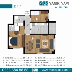 A BLOK PLAN 2+1 DAİRELER