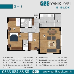 B BLOK PLAN 3+1 DAİRELER